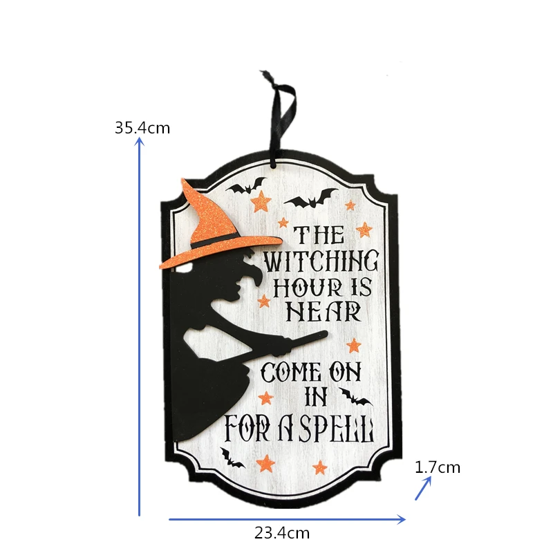 Custom Halloween Wood Decor Sign Wall Hanging Witch with Glitter Hat ...