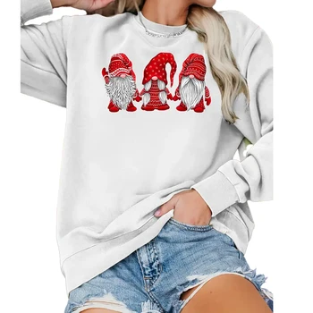 Wholesale Women's Christmas print hoodie -100% polyester casual crew collar long sleeve pullover printed sweatshirt