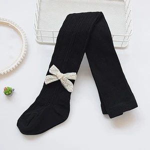 Spring Autumn Cotton Knitted Seamless Embroidered Bows Kids Legging Children Baby Girl Pantyhose Tights and Socks