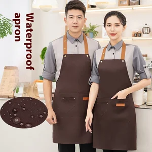 Wholesale In-Stock Custom Logo Printed Women's Canvas Waterproof Apron Commercial Catering Waitress Workwear Restaurants Bars