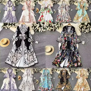 Chiffon Midi Maxi Dress Deep V Neck Colorful Patchwork Lace Ruffles Floral Pleated Techniques Plus XS Sexy/Sweet Plain Dyed