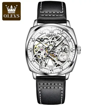 FORSINING Orologi automatici da uomo scheletro meccanico impermeabile numeri romani orologio da polso quadrante di lusso per uomo impermeabile luminoso, Nero , Bracciale