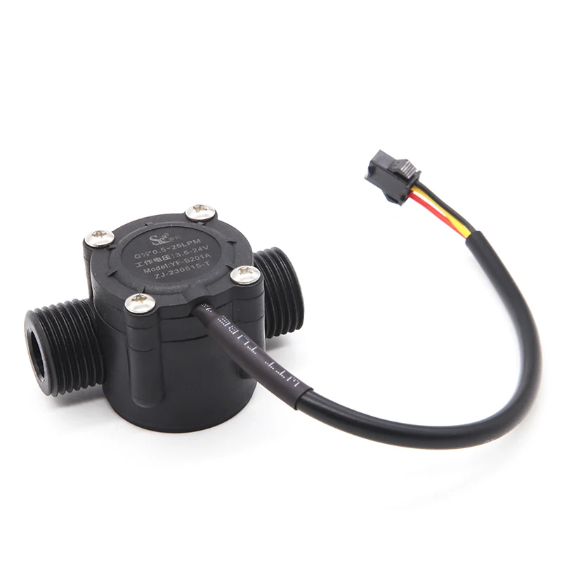 SEA Water Flow Sensor YF-S201A 1/2'' Port Waterproof 0.5-25LPM NPN Pulse Output Nylon Impeller Turbine