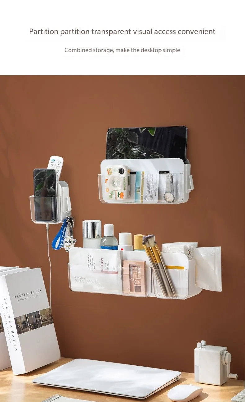 White Bedroom Wall Storage Rack Detachable Plastic Remote Control ...
