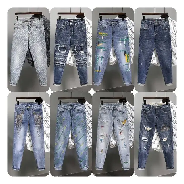 Elastic Trend Paint Splash Hole Casual Men'S Jeans Denim Pants Ripped Stretch Skinny Jeans Mens Scratch Jeans Fo