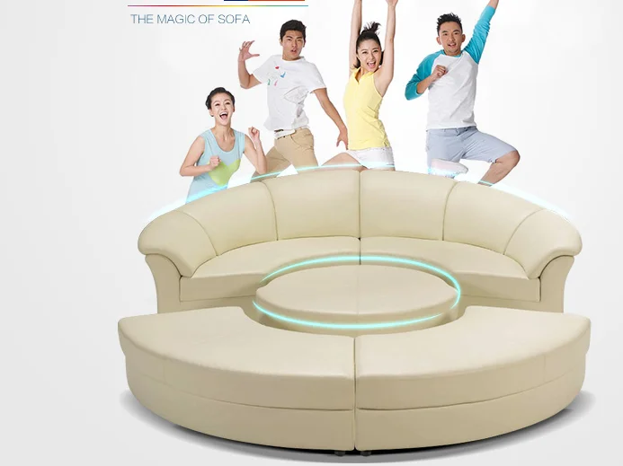European Style Modern Round Genuine Leather Sofa Set Home Use Comfortable Sectional Couch with Sponge Filling for Apartments