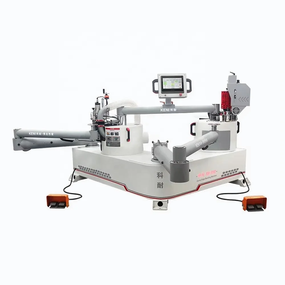 Máquina de recubrimiento de cantos con brazos plegables dobles para bordes curvos y máquina de recubrimiento de cantos para armarios