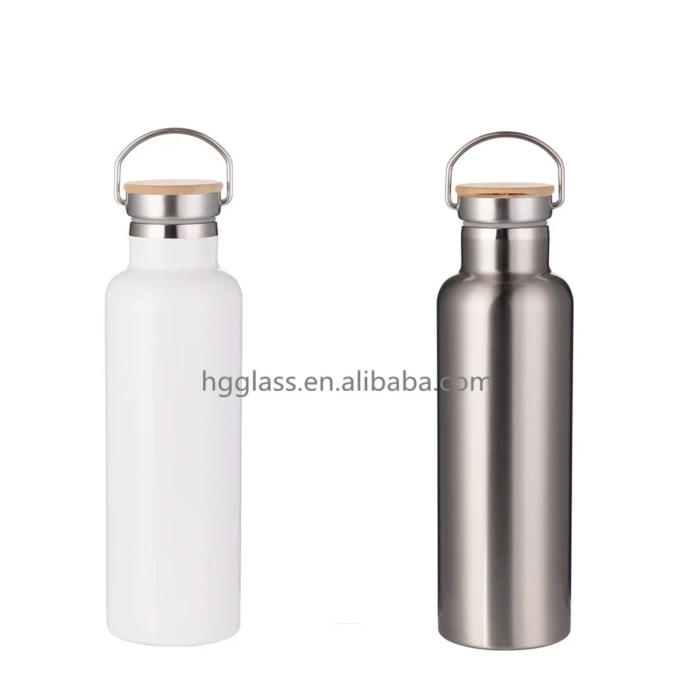 600ml Sublimation Stainless Steel Water Bottle With Bamboo Lid White and Silver 