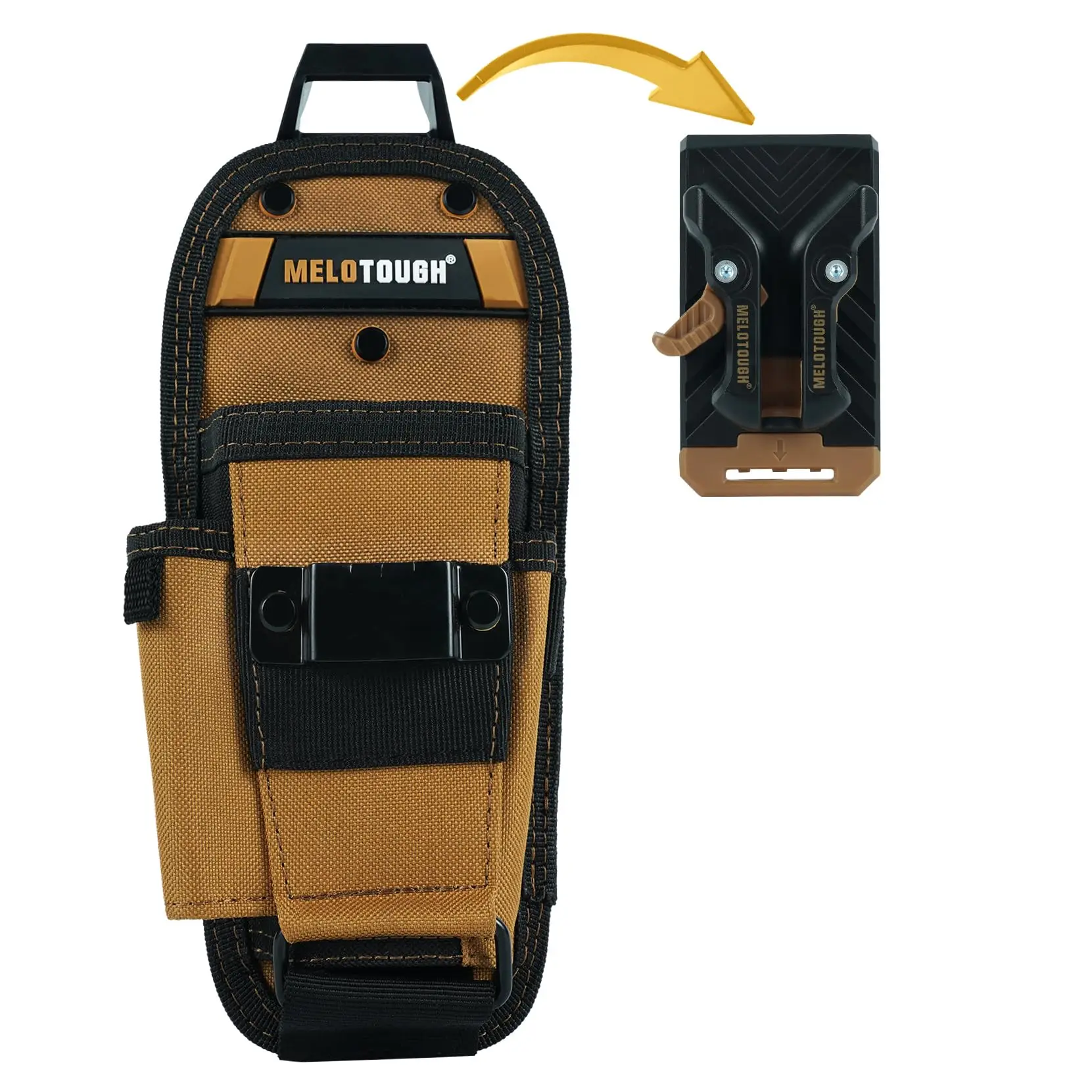 MELOTOUGH Small Tool Pouch and Quick Release Belt Clip,Clip on Tool Belt Pouch with Electrician Tapemeasure Clip Tool Holster
