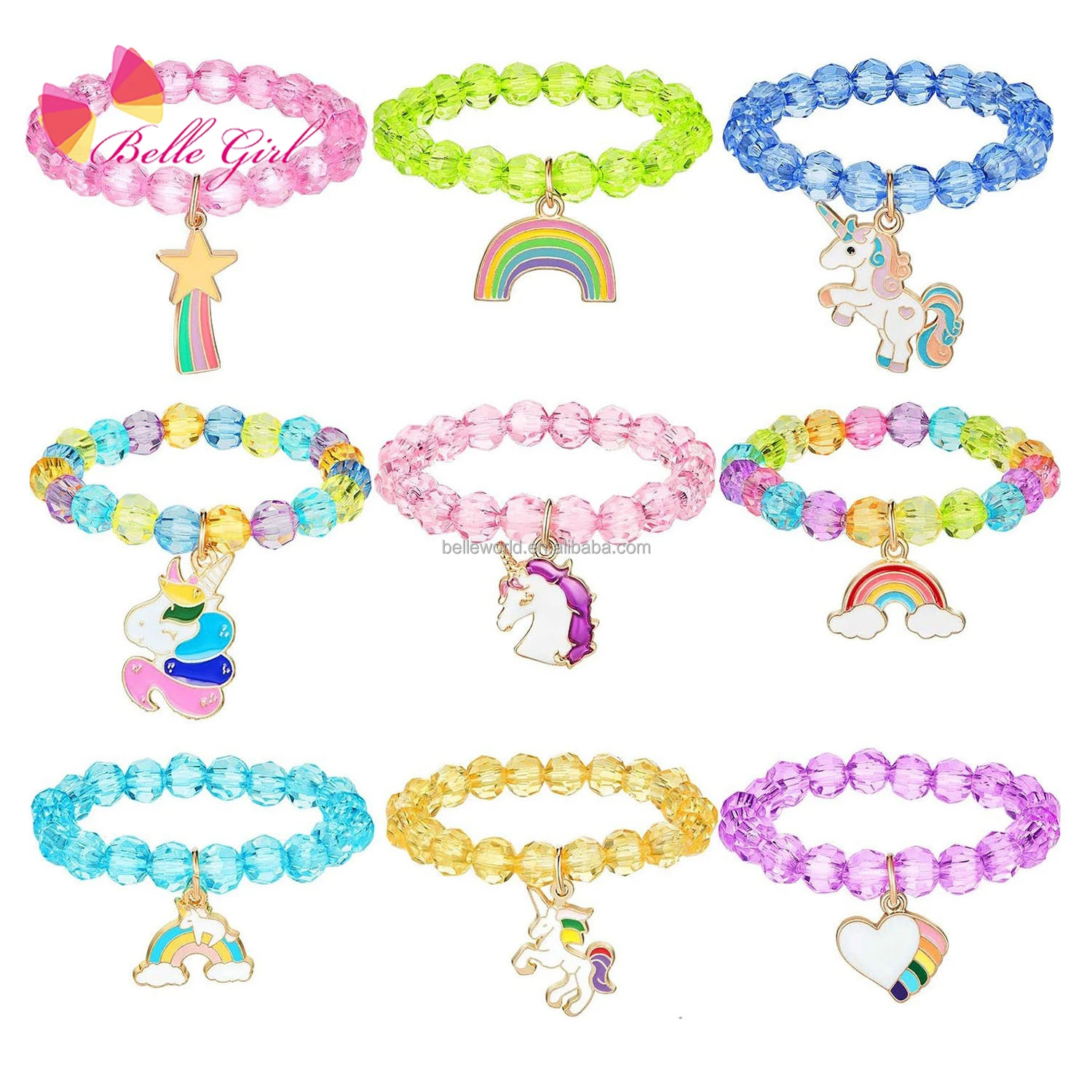 BELLEWORLD Custom Packaging 2022 New Design Kids Jewelry Set Finger Rings Beads Necklaces and Bracelets Set for Baby Girl