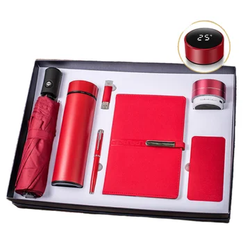 Without Moq 2025 New Arrival A5 Notebook + Vacuum Flask + Usb Flash Drive + Pen + A5 Notebook + Speaker + Power Bank Gifts Set