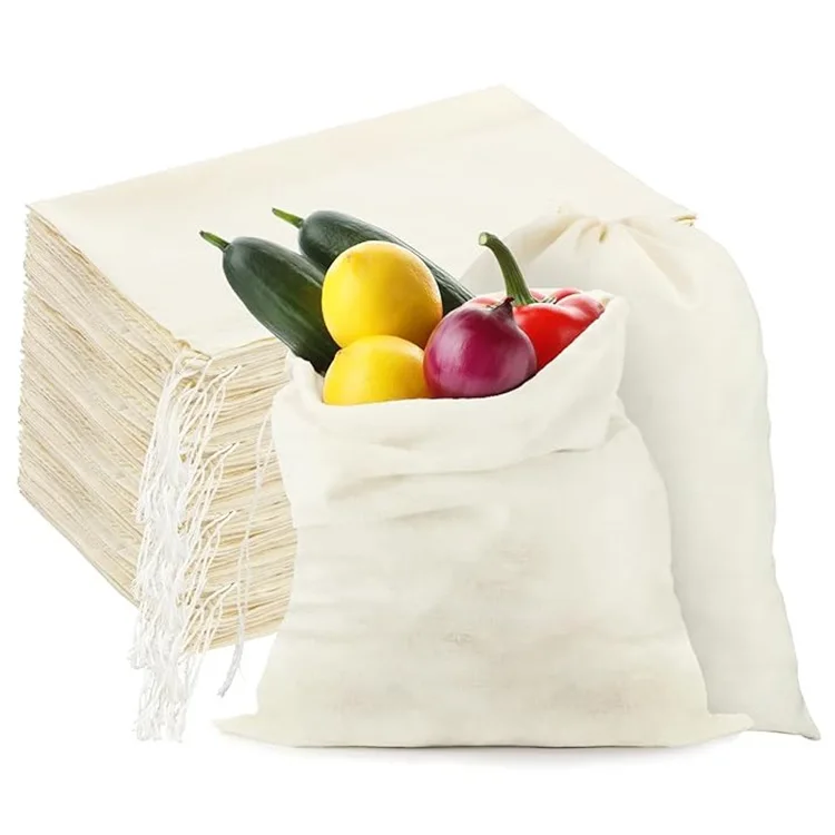 Personalized Premium Recycl Fabric Muslin Drawstr Drawstring Bag Cotton Canvas Packaging Custom logo details