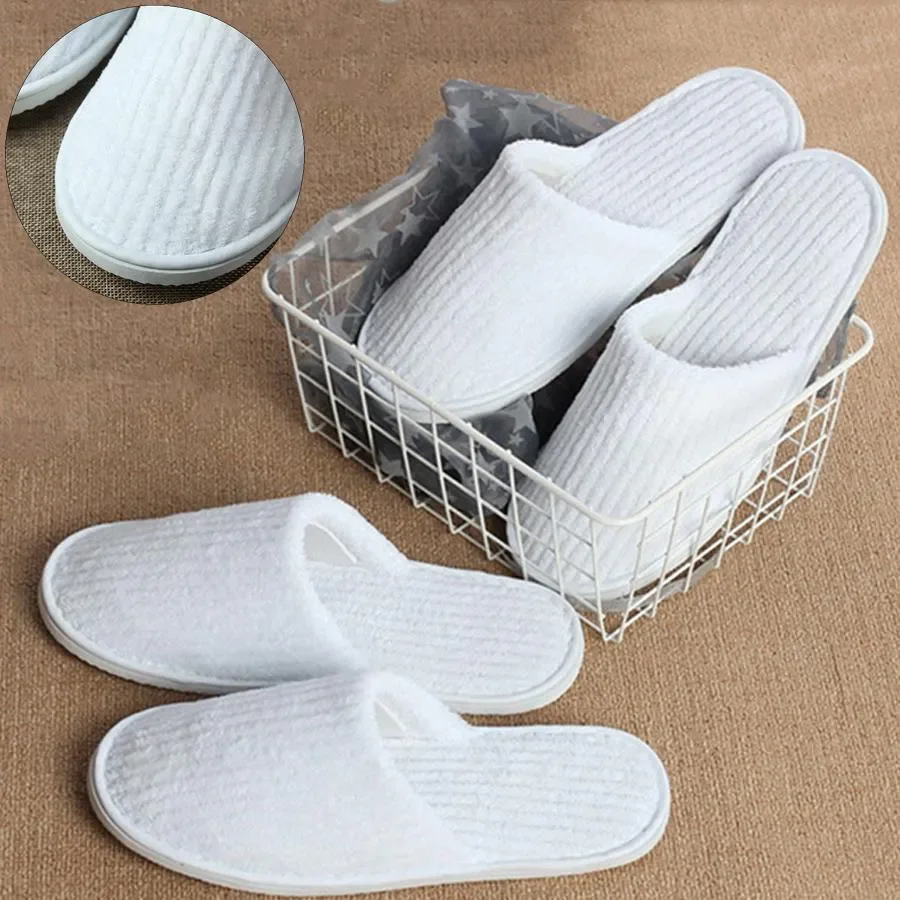 Custom White Poly Terry Disposable Slippers Closed Toe Design for