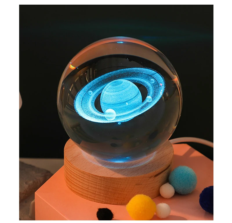 3d Rgb Crystal Square Round Wood Base Night Light Holder Customize