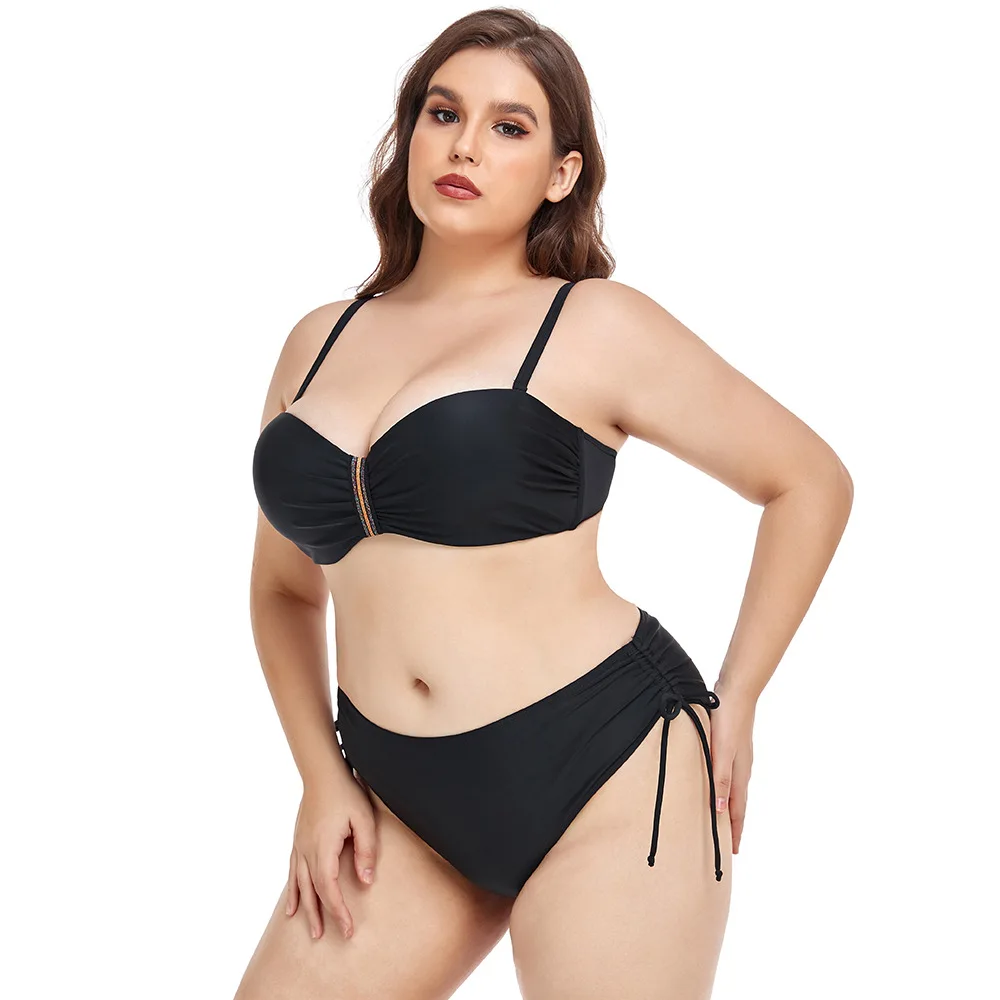 Damochic Wholesale Price Plus Size Swimwear Designer Solid Black Bikini
