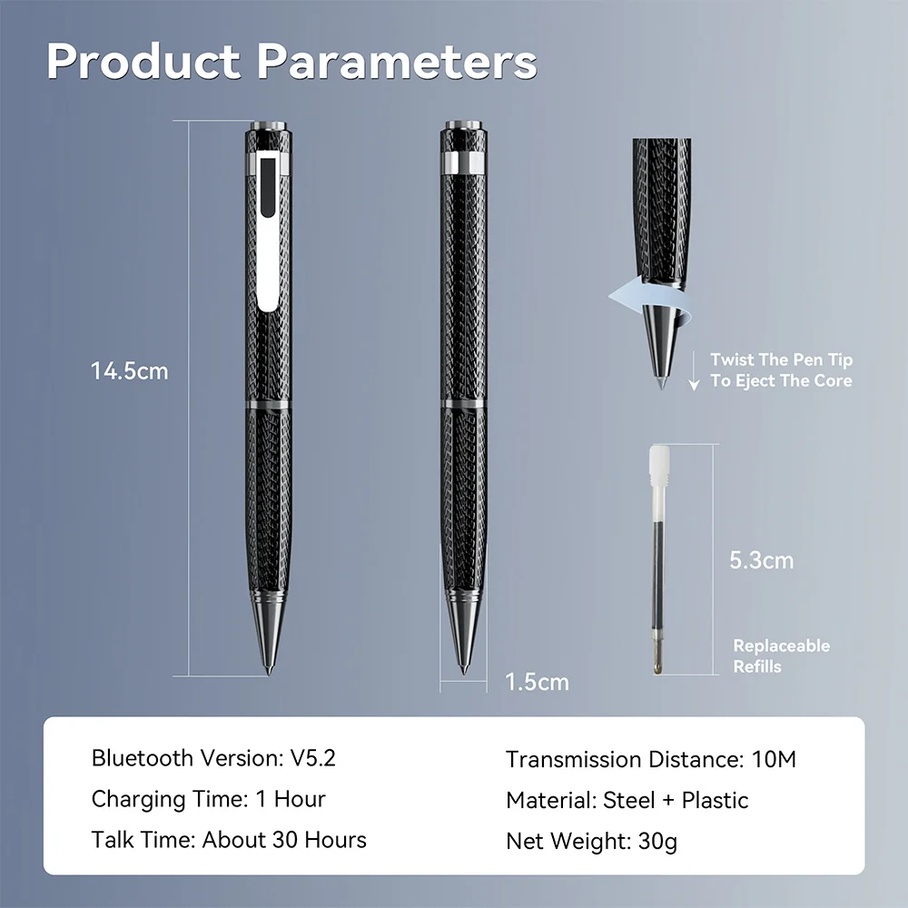 AI Chat Pen with BLE 5.2, 30-Hour Talk Time, and Noise-Free Connection for Virtual Meetings and Online Collaboration