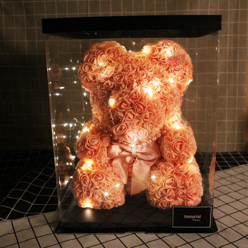 Hot Selling Foam Rose Bear 25 40 70cm Artificial Rose Bear With Box