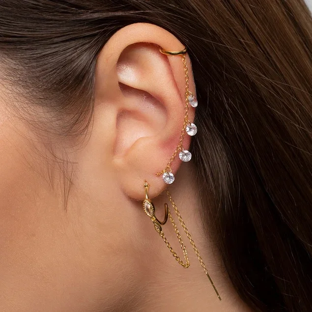 925 Sterling Silver Ear Cuff Combo Earrings with CZ Dangles