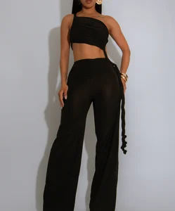 STOCK 5Colors Fitness One Shoulder Plus Size Women Clothing One Piece Bodysuit Jumpsuit Wide Leg Pants S-2XL