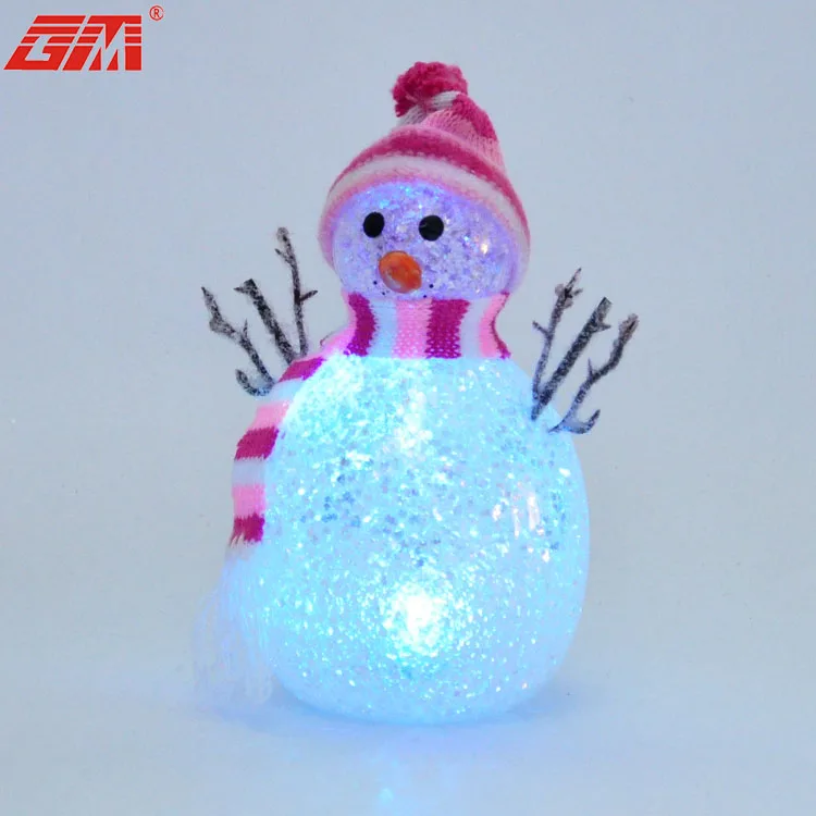 Happy Snowman LED Light-up Glitter Glass Blown Christmas Snowman Ornament For Home Decoration