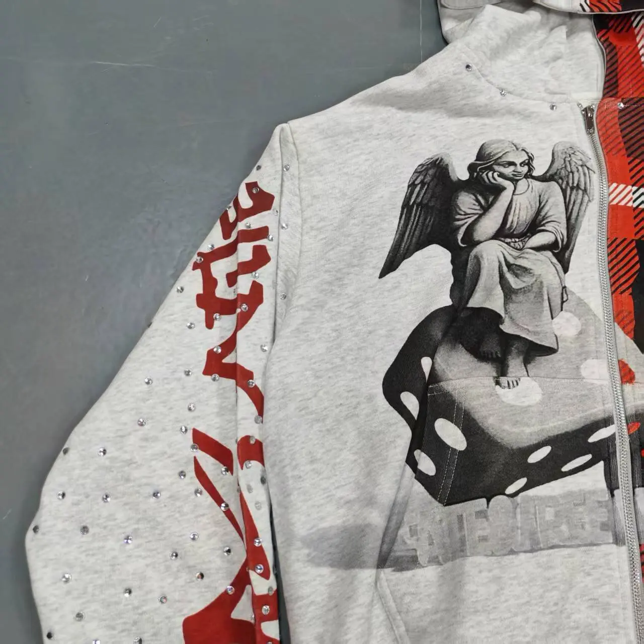 Custom 100% Cotton French Terry Fleece Embroidery Streetwear Rhinestone Vintage Sun Faded Acid Wash Zip up Hoodie gallery 4