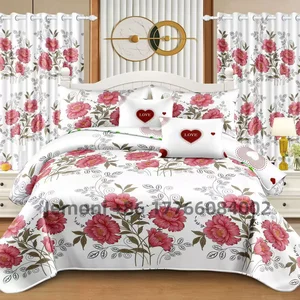 Wholesale 3 Pieces  Bedding Set  in Stock Retail Floral Print Polyester Touch Bed Sheet king Size Bed Sheet with Pillowcase