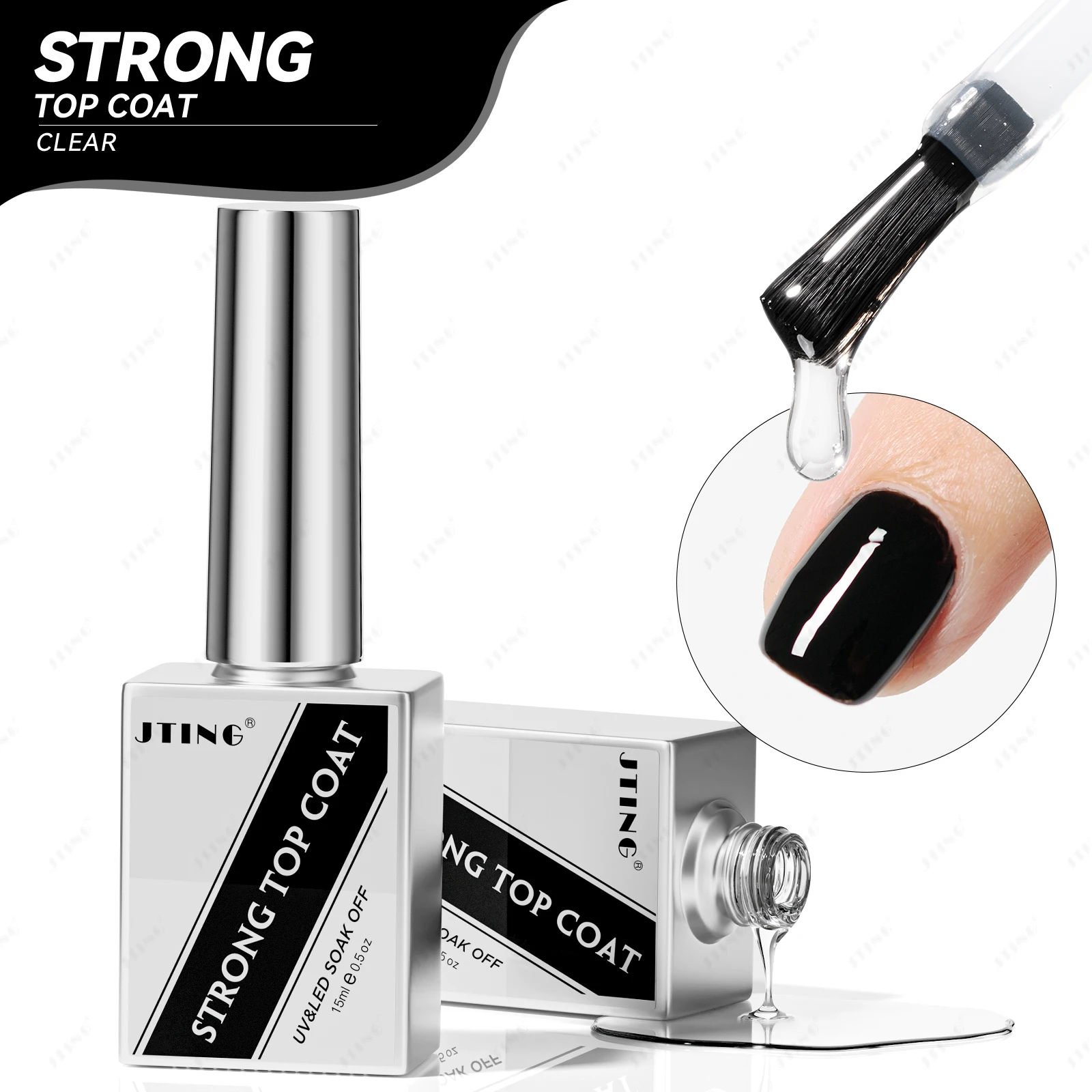 JTING Super Quality High Brightness Strong Top Coat Gel Nail Polish Soak off Hema Free No Wipe Diamond Top Coat Finish Gel