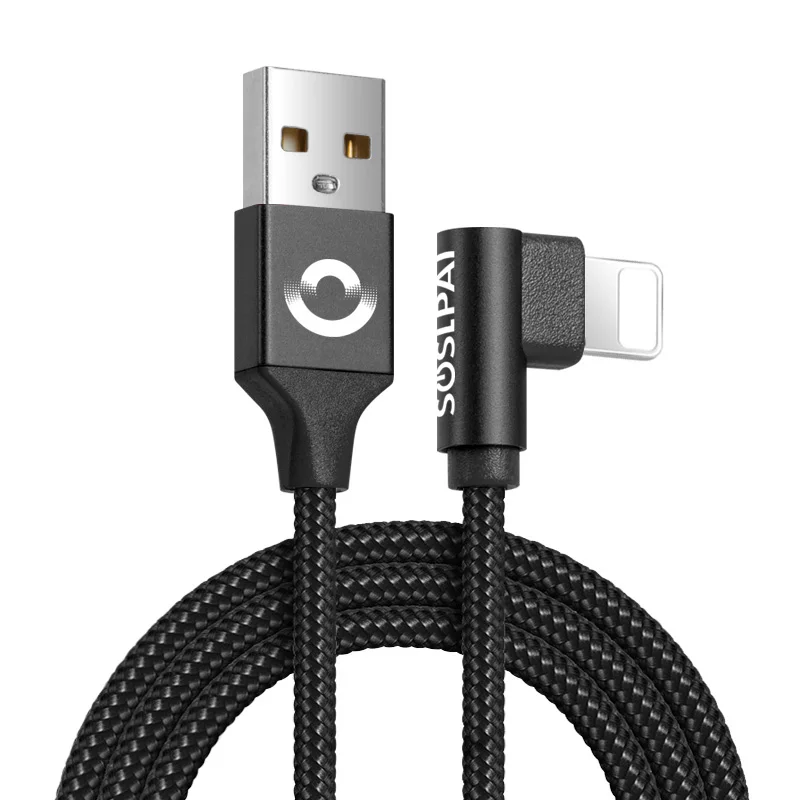 SOSLPAI 2019 дешевый usb Дата-кабель 90 градусов дизайн нейлоновый провод для iphone usb-кабель зарядное устройство