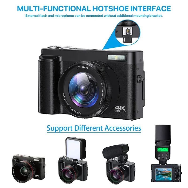 Professional 48MP 4K Digital SLR Camera with 3.0 Inch IPS Rotating Screen Auto Focus Customized Brand CE ROHS FCC Certifications