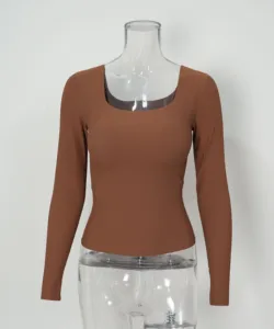 New MemorieSea Knit Tops Versatile Base Shirt Elastic Slim Fit Long Sleeved Top