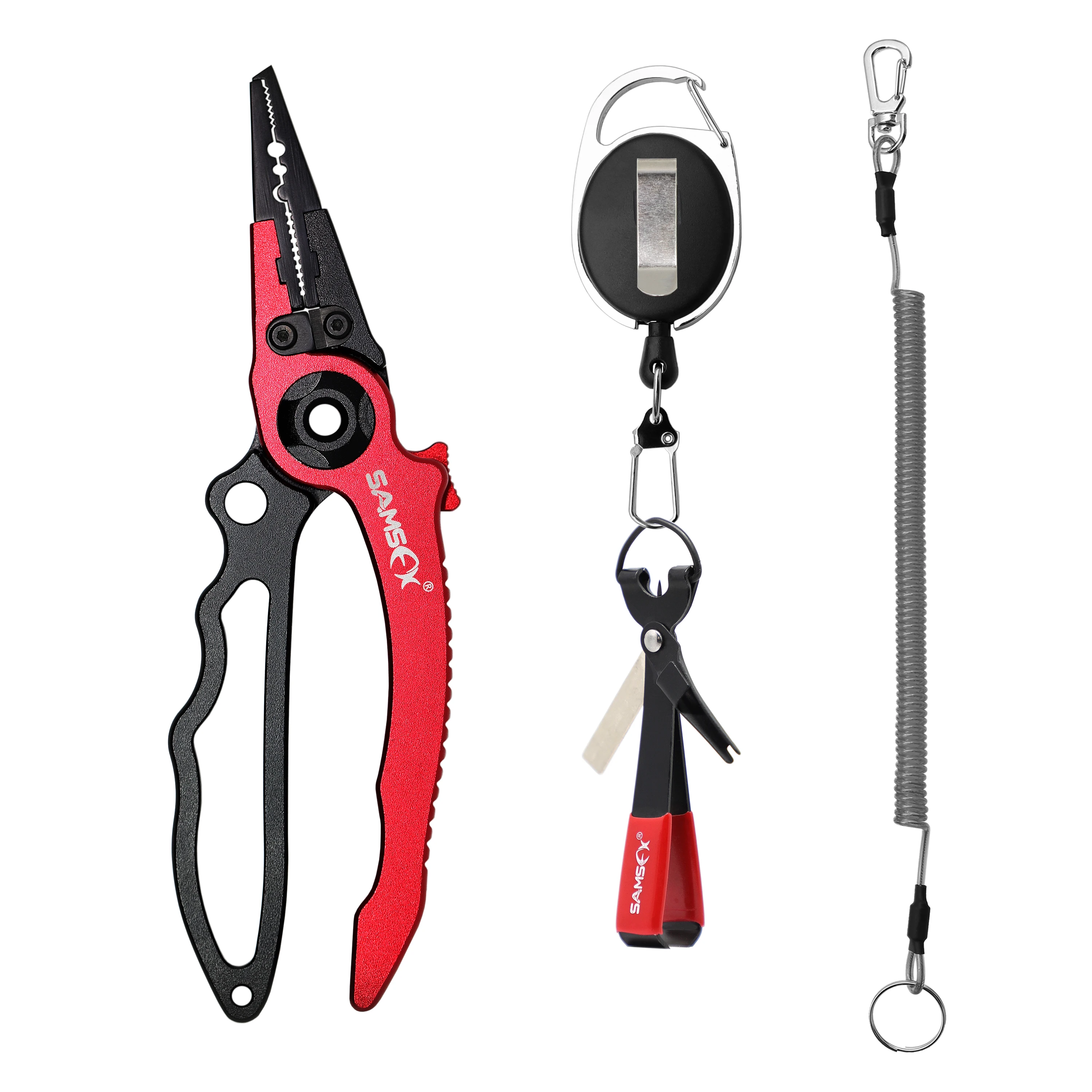 SAMSFX Aluminum Fishing Pliers Saltwater with Lanyard Sheath Quick Fly Knot  Tying Kit Red