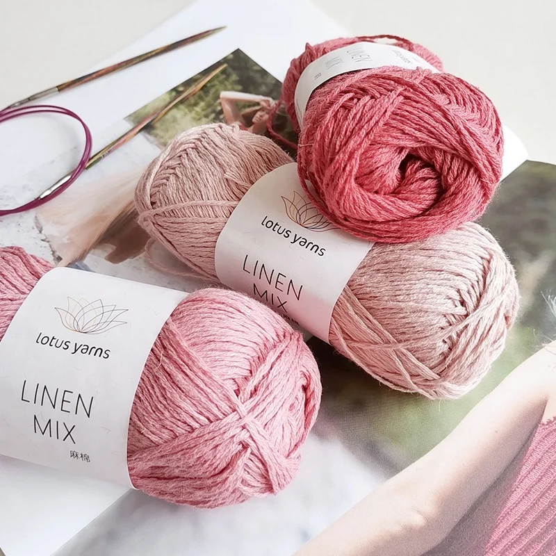 Linen Mix Lotus Yarns Wholesale 120m/50g Linen Cotton Natural Fiber Blended Hand Knitting Yarn for Summer Knitting Top