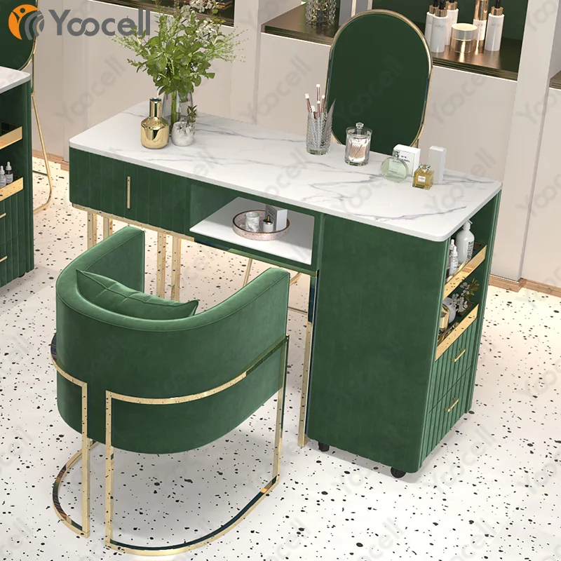 Yoocell горячая Распродажа цветной стол для маникюра стол для ногтей двусторонний мраморный эффект для ногтей настольный стол и стул набор