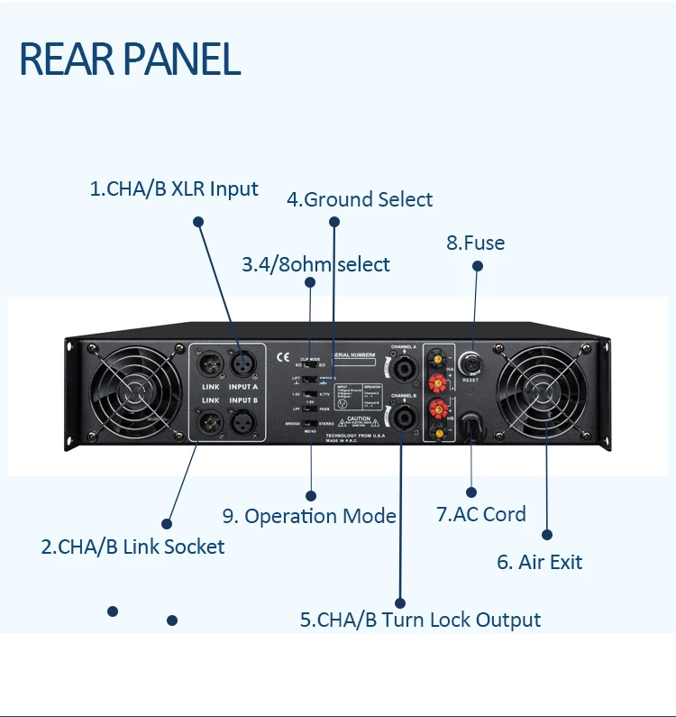 2 Channel High Power Amplifier Surround Sound Professional Karaoke