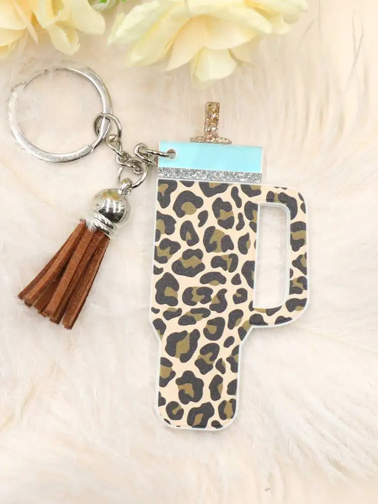 YCXKH1341 Elegant Brown Leopard Print Tassel Long Chain Keychain with UV Printing for High-End Bags and Gifts factory