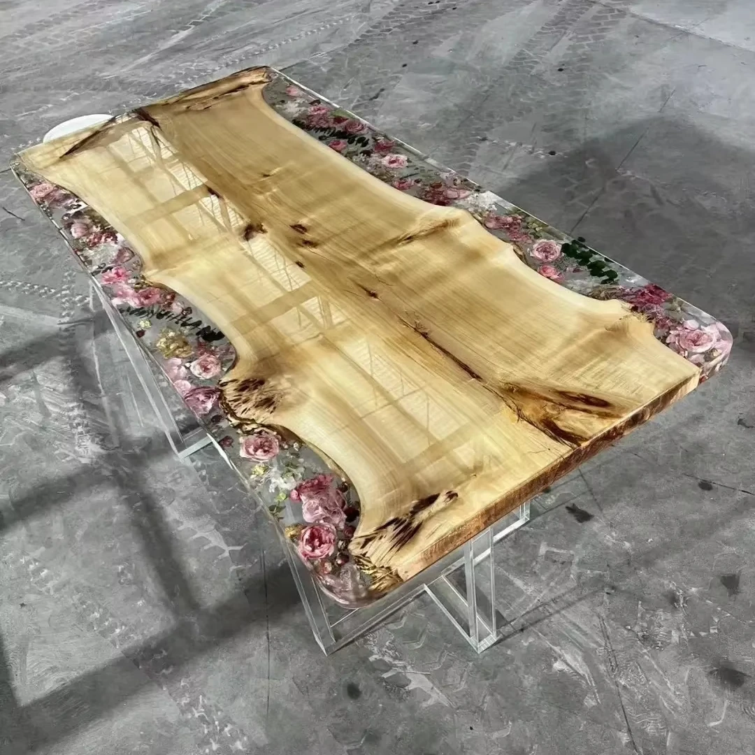 Sustainable Furniture Dining Room Table Artistic Style Luxury Modern Natural Walnut Wood Wood Epoxy Resin River Table