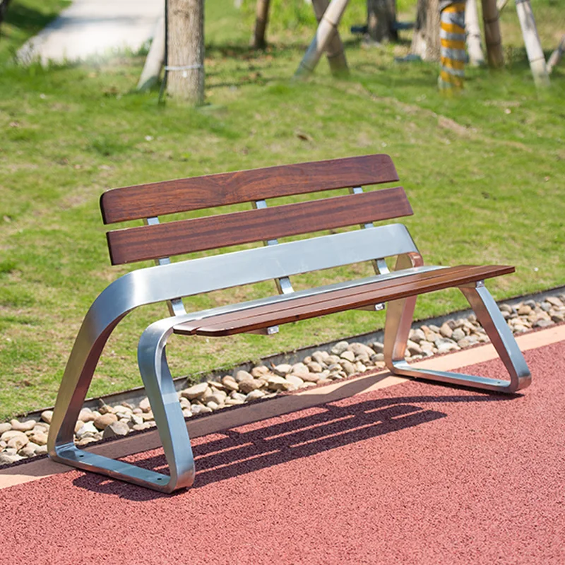 Hot Sale Durable Waterproof Patio Bench Outdoor Street Furniture Wooden Garden Benches Stainless Steel With Back Rest