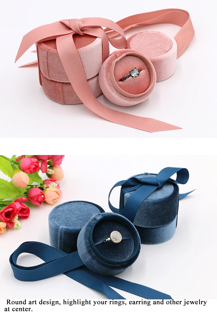 Wholesale Custom Velvet Jewelry Box Ribbon Pendant Necklace Ring Box
