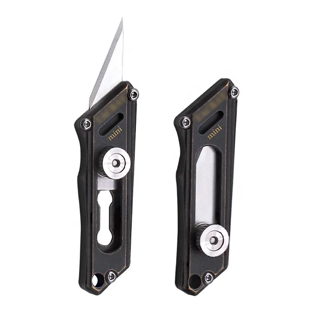 Small Box Cutter with Retractable and Replaceable Blade EDC Mulititool Titanium Utility Mini Knife