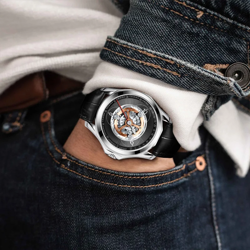 PINDU Orologio Automatico Da Uomo Quadrato Con Diamanti E Cinturino In Acciaio - Movimento Meccanico A Carica Automatica, Impermeabile 5 ATM, Regalo Di Lusso