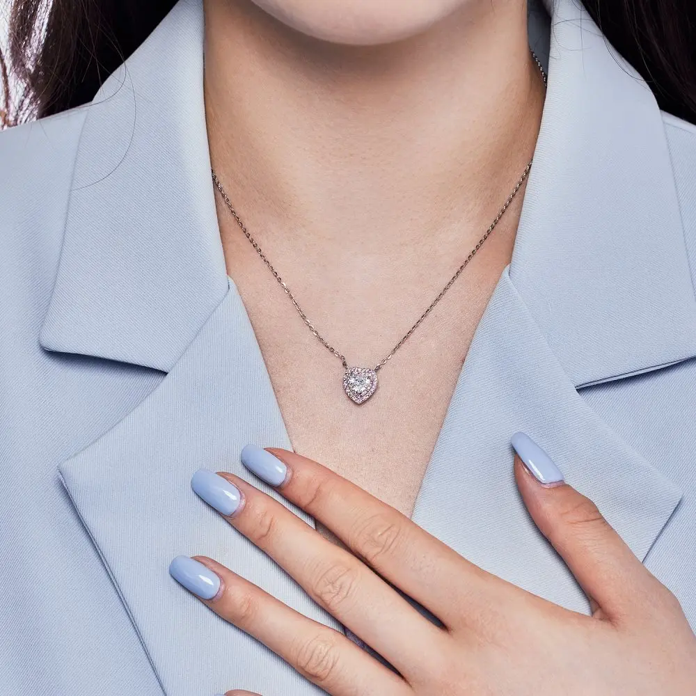KAKODIY Dropshipping 925 Sterling Silver Heart Rainbow Jewelry Pink Stone Necklace Cubic Zirconia Necklace for Women detail 1