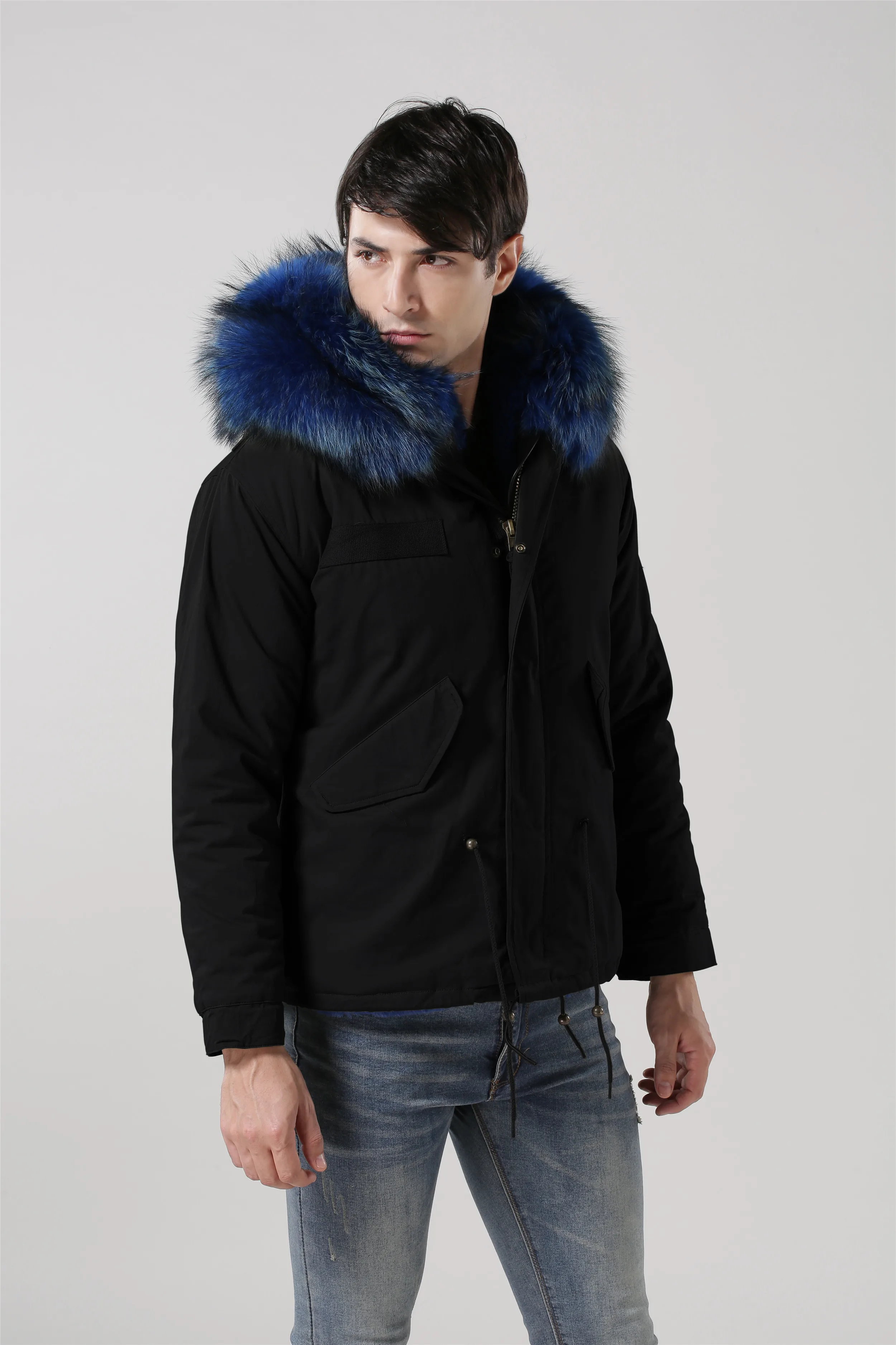 navy fur lined coat