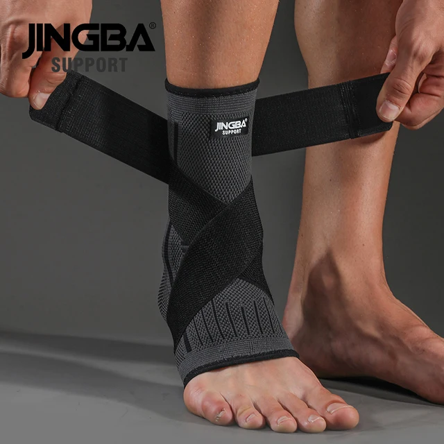 JINGBA FDA CE ISO Factory Hot Sell Custom Breathable Ankle Guard Nylon Knitted Ankle Sleeve with Strap Compression Ankle Support