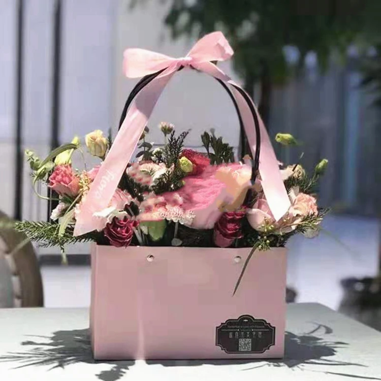 Портативная Цветочная корзина на заказ, Цветочные букеты, коричневая переноска, водонепроницаемые Цветочные художественные бумажные пакеты с ручкой