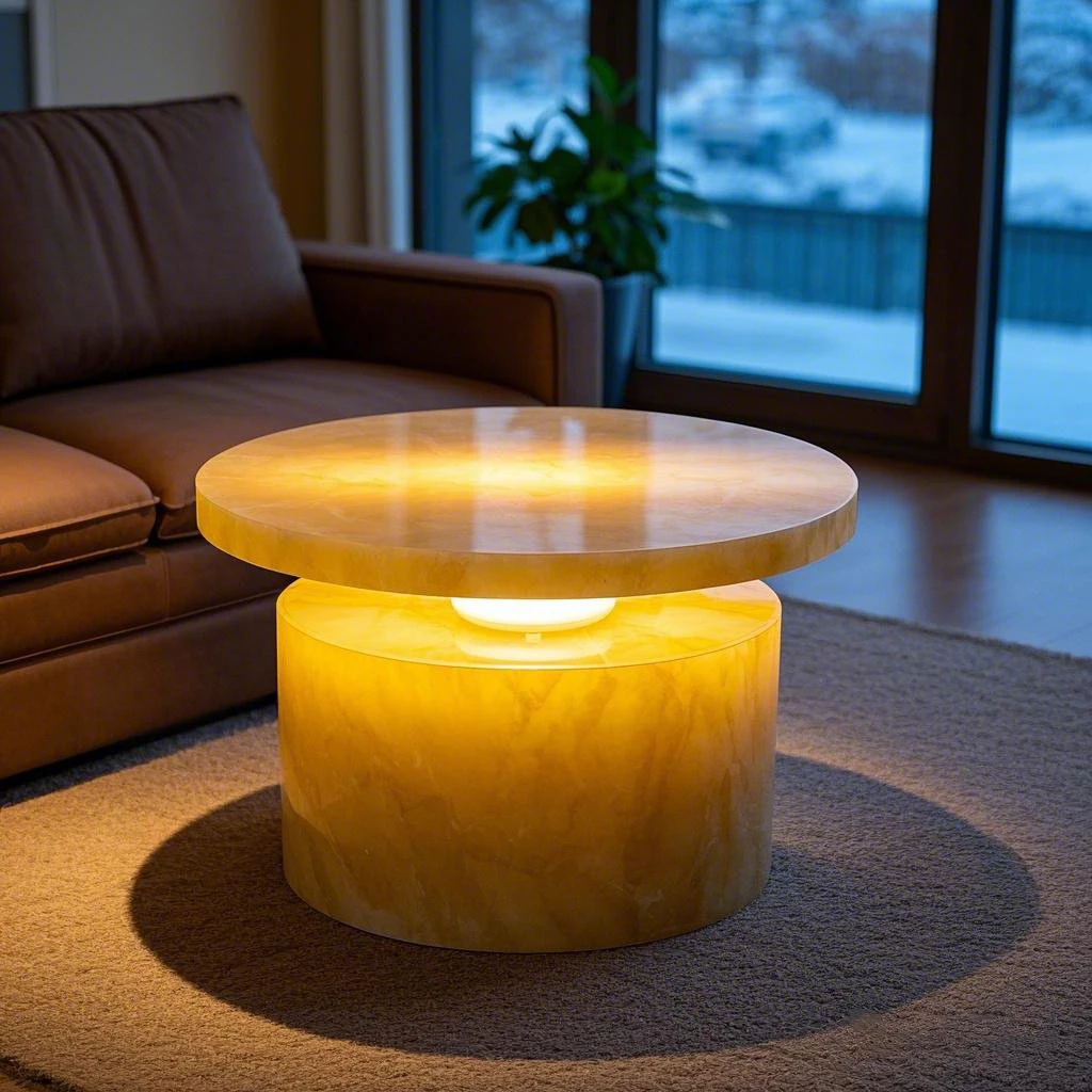 Moderne naturlig gul jade-onyx-marmorsofabord med gennemsigtig agat til indendørs møbler til stuen