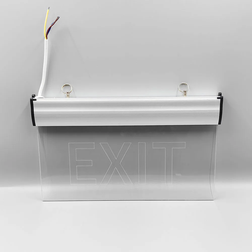 Factory Price LED Exit Sign, LED Emergency Lights With Rechargeable Battery, Transparent Acrylic Panel With Laser Pictogram