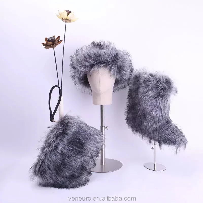 Hair Band Set Faux Fur Snow Boots Women 