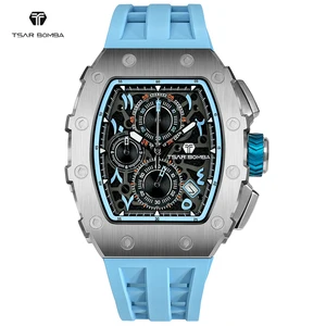 TSAR BOMBA Men's Seiko Movement Quartz Stainless Steel Watches Wholesale Fashionable Tonneau Dial 43mm with Silicone Band