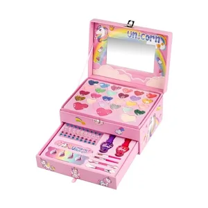 EPT Girl Toys Pretend Play Cosmetic Toys 2 Layers Craft Purple Makeup Case Beauty Kit Eye Shadow Nail Polish for Make up Kit