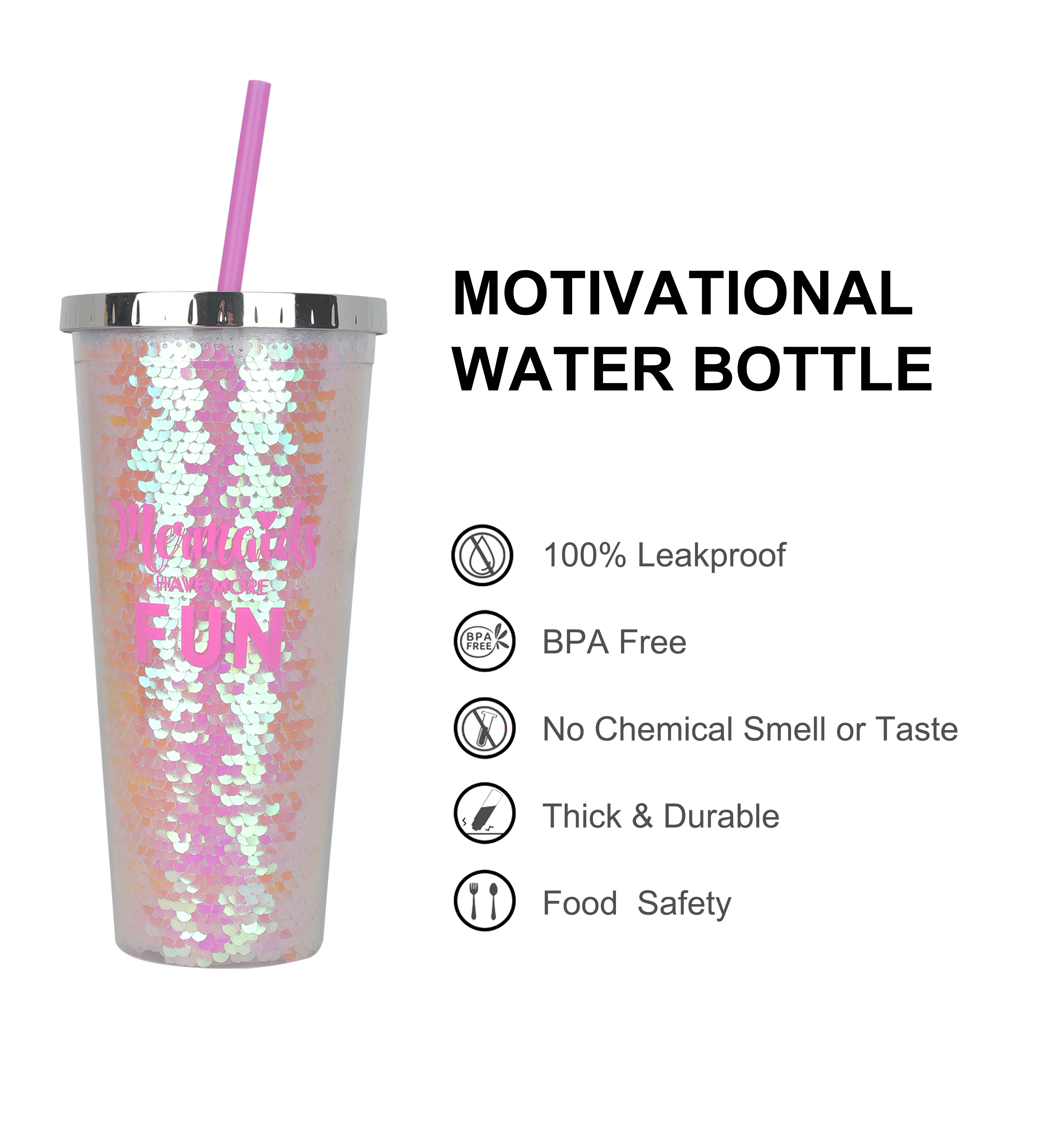 New Design Promotional Bpa Free 23oz Glitter Tumbler With Lid And Straw